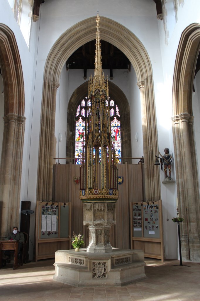 This photo shows the spectacular font in the church of St Edmund