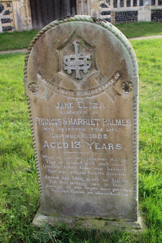 This photo shows the grave of a 13-year old girl in the graveyard of the church of St Edmund