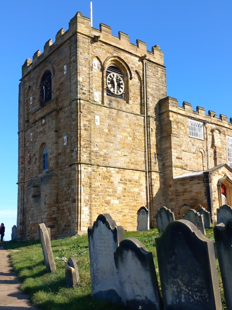 This photo shows the crenallated square tower