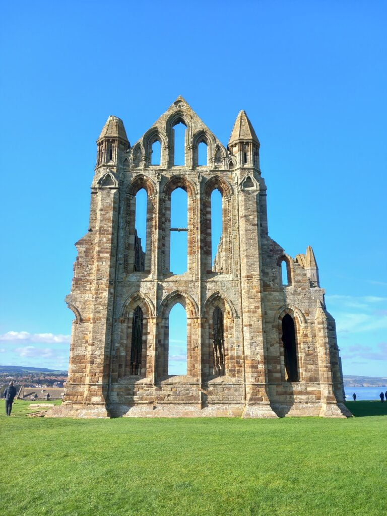 This photo shows the western side nof Whitby Abbey ruins