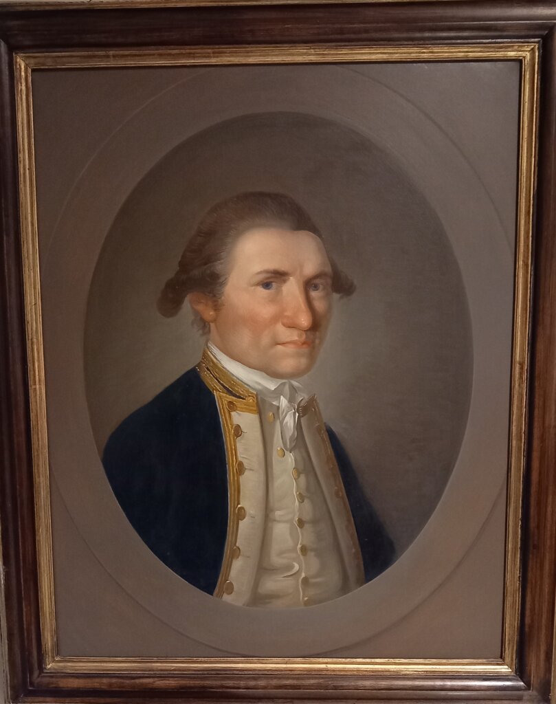 This photo shows a portrait of Captain James Cook